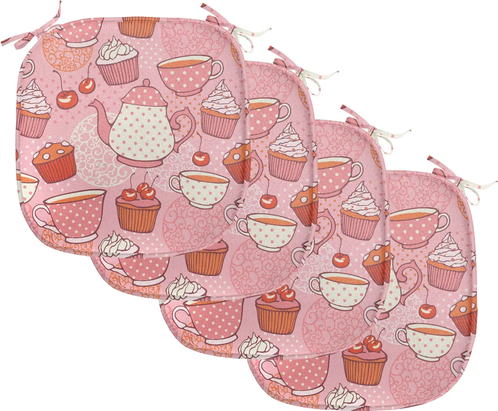 Galettes de Chaise de Cuisine Imperméables Motif Cupcakes - Lot de 4