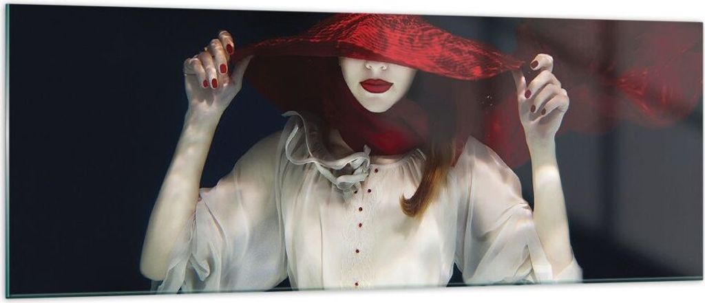 Bilder auf glas - Einteilig - Mädchen Rot Hut - 140x50cm - Glasbilder - Wandbilder - Bilder - zum Aufhängen bereit - Wanddekoration aus Glas - Gl...