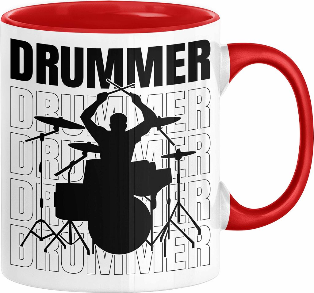 Drummer Schlagzeug-Spieler Geschenk Tasse Geschenkidee Kaffee-Becher Schlagzeuger (Rot)