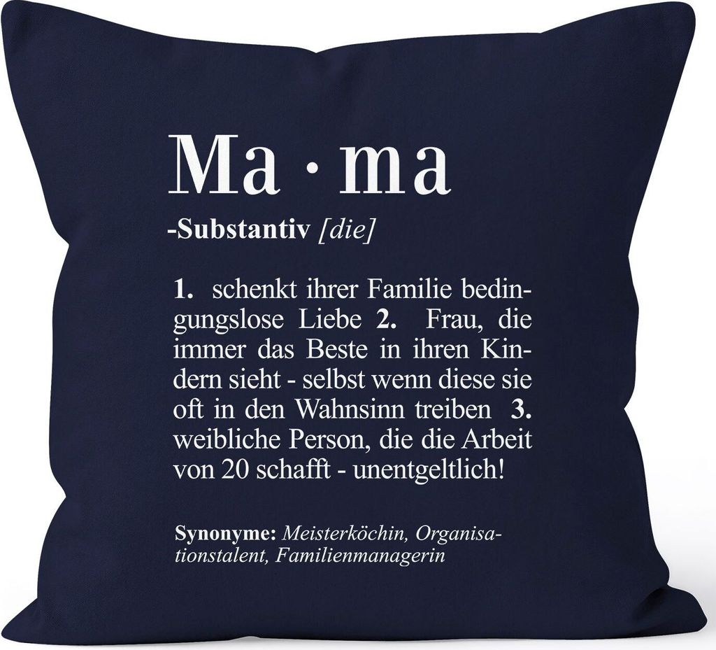 Kissen-Bezug Mama Definiation Dictionary Duden Wörterbuch Kissen-Hülle Deko-Kissen Baumwolle MoonWorks Mama navy unisize