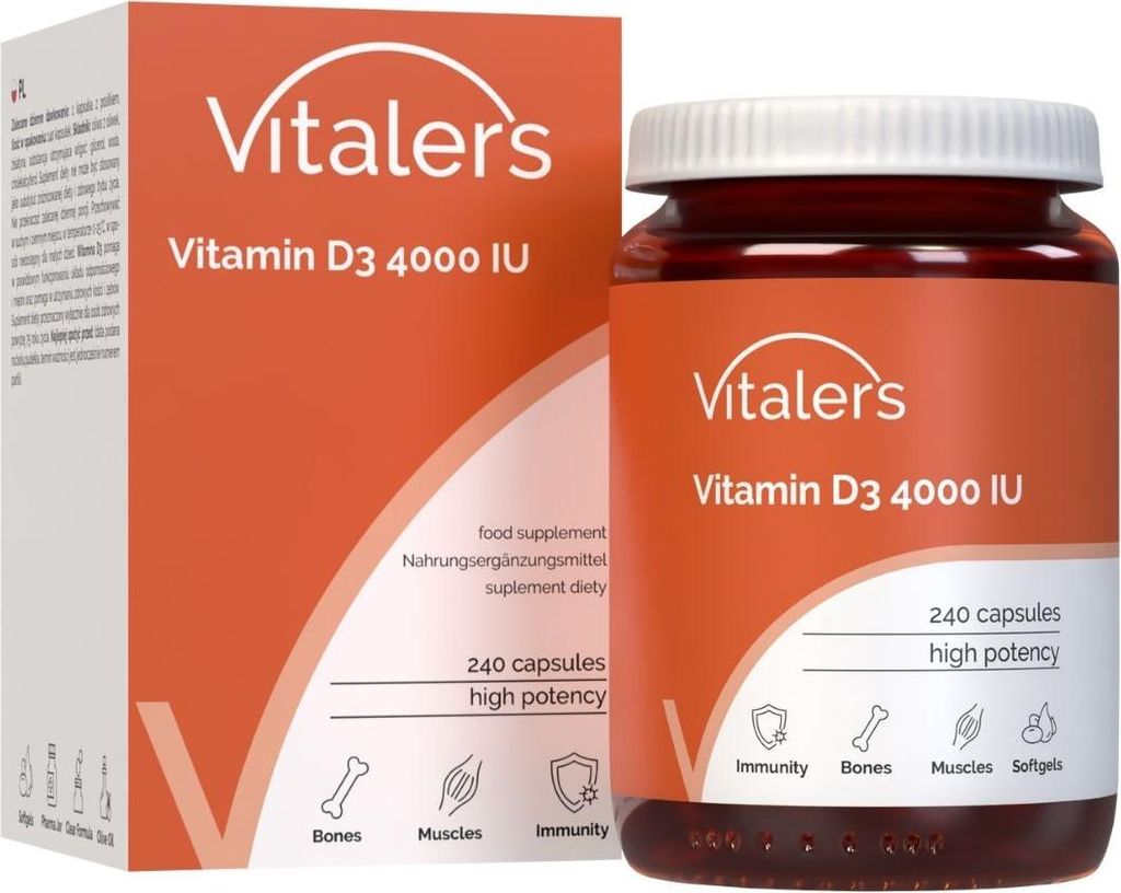Vitaler's Vitamin D3 4000 IE - 240 Kapseln, vegan, 8 Monate Nahrungsergänzung, ohne Konservierungsstoffe, reine Zusammensetzung
