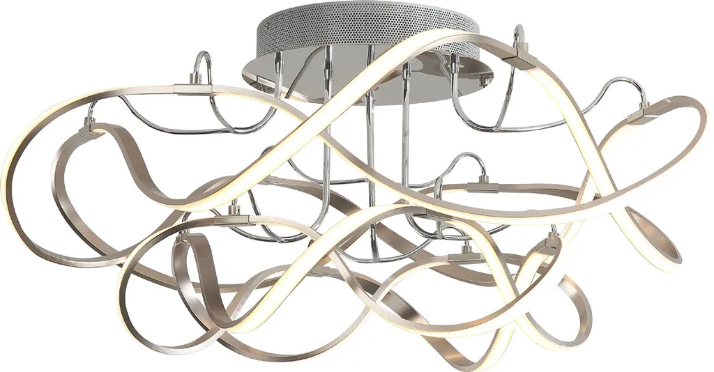 Grand Plafonnier LED Design pour Salon - Lustre Moderne Nickel Satiné
