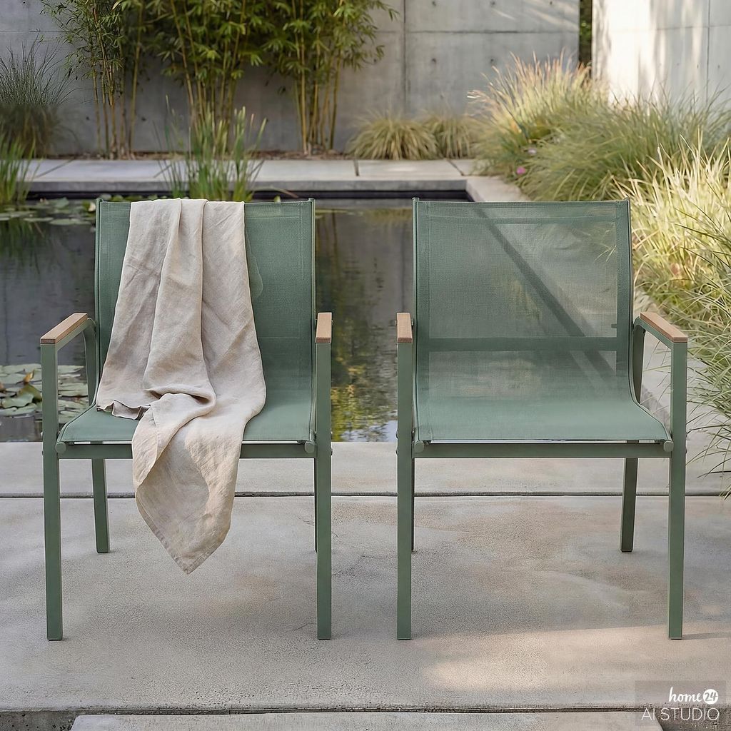 home24 Gartenstuhl - 2er-Set - Stahl / Olefin