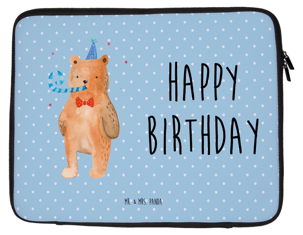 Mr. & Mrs. Panda Laptop Tasche Bär Geburtstag 33 x 42 cm - Blau Pastell - Geschenk, Hülle, Glückwunsch, Teddy, Case, Alles Gute, Laptophülle, H...