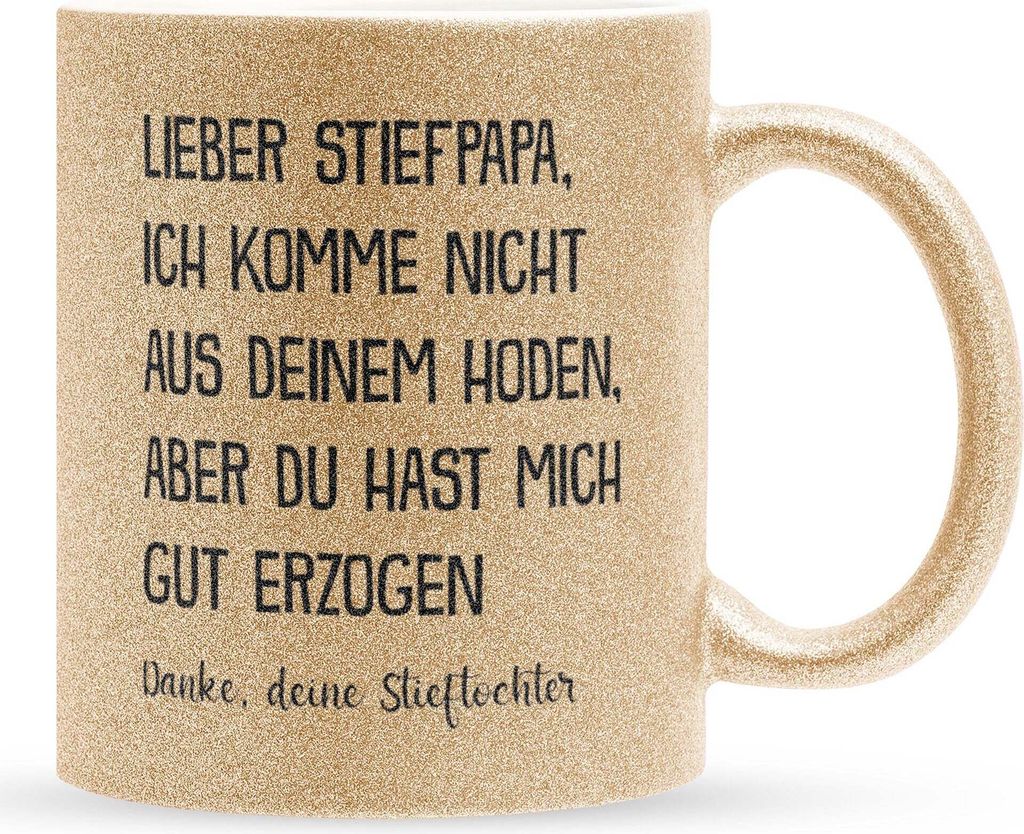 22Feels Glitzertasse Gold Stiefpapa Geschenk von Stieftochter Vatertag Bonuspapa Stiefvater Geburtstag Herrentag Weihnachten Patchwork Stiefeltern ...