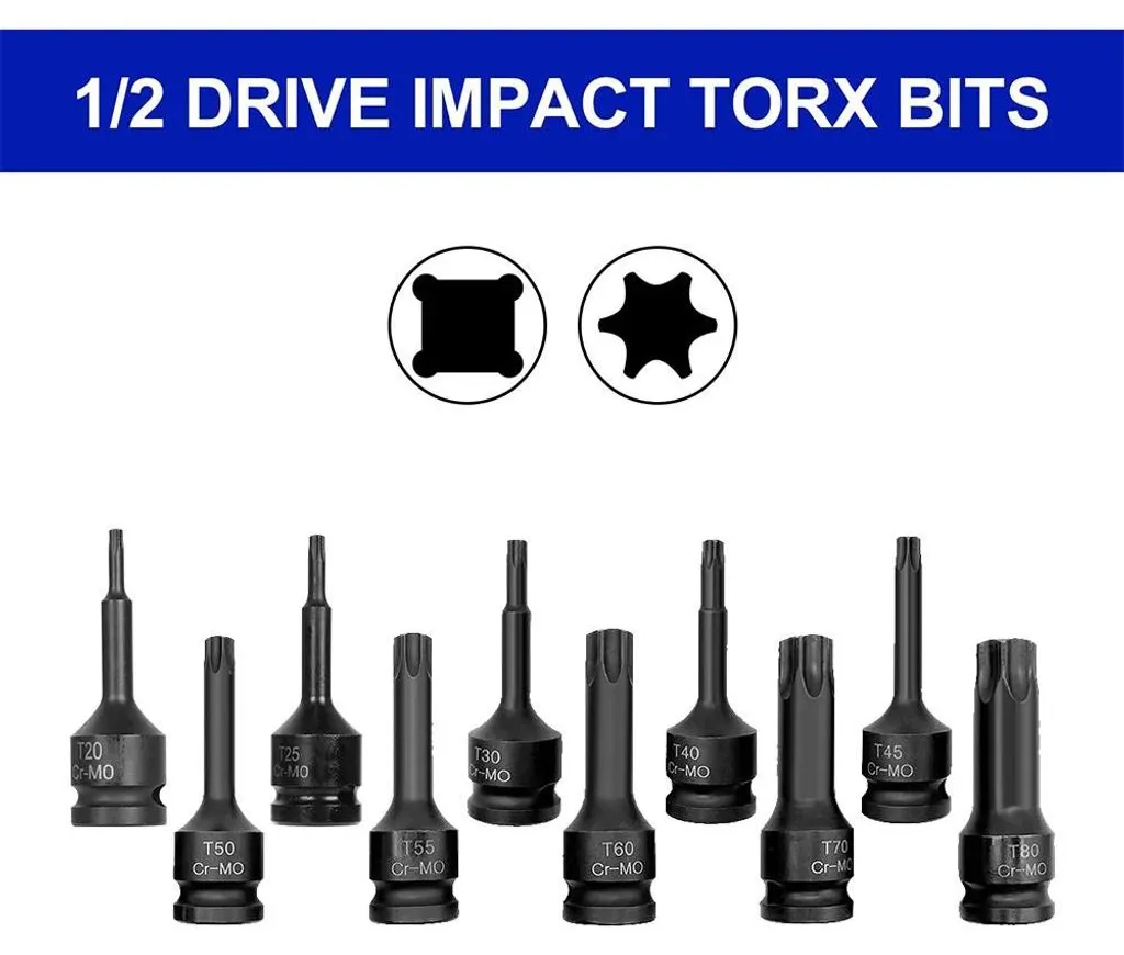 Coffret de douilles pour visseuse à chocs Torx rose en acier résistant 10pcs