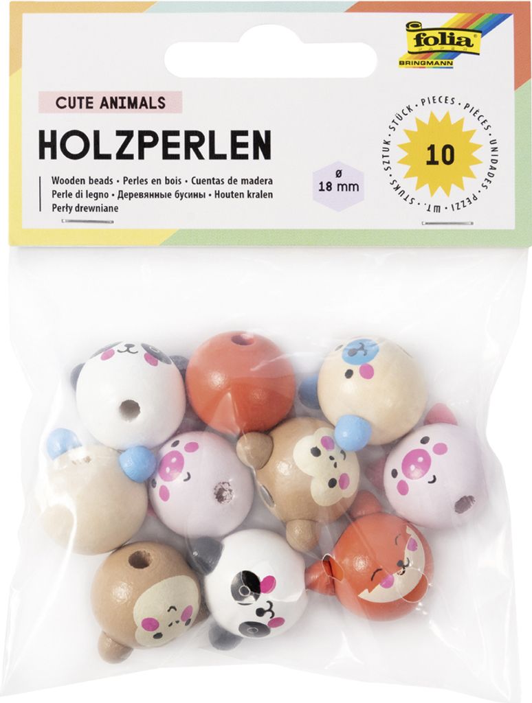 folia Perles en bois CUTE ANIMALS rondes 10 pièces Image du produit 