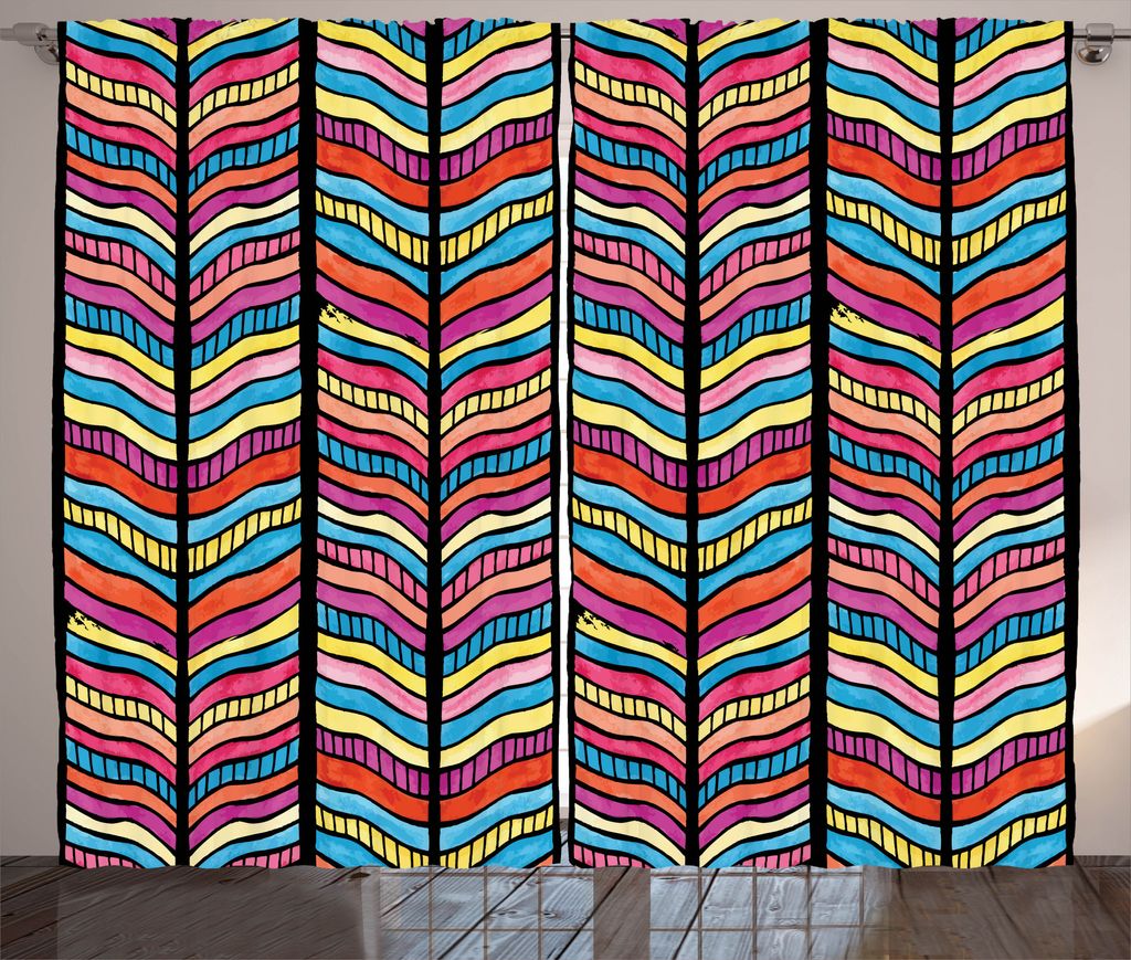 ABAKUHAUS Abstrakt Rustikaler Vorhang, Bunte Regenbogen-Blatt, Wohnzimmer Universalband Gardinen mit Schlaufen und Haken, 280 x 175 cm, Mehrfarbig