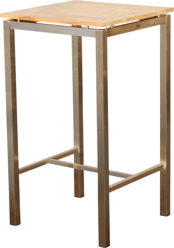 ALEOS. Edelstahl Teak Bartisch 60x60 cm Holztisch Stehtisch Tisch massive Ausführung A-Grade Teakholz Serie: MEXIKO