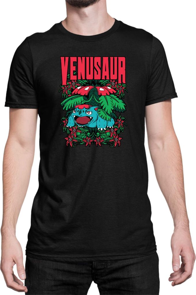 Herren T-Shirt Japan Anime Manga Pokemon Venusaur, Man M / Schwarz