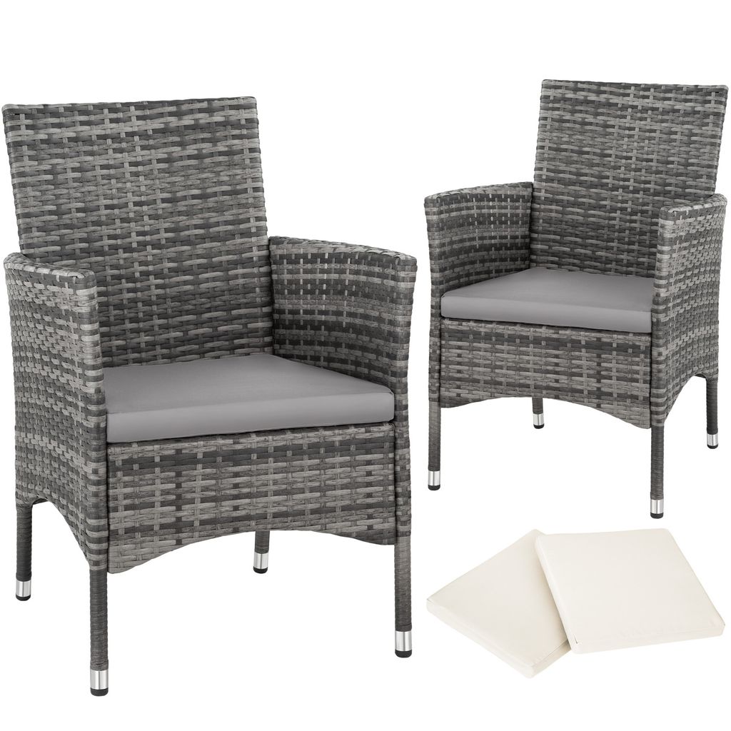 tectake 2er Set Rattanstuhl Nantes widerstandsfähig 59 x 57 x 85 cm