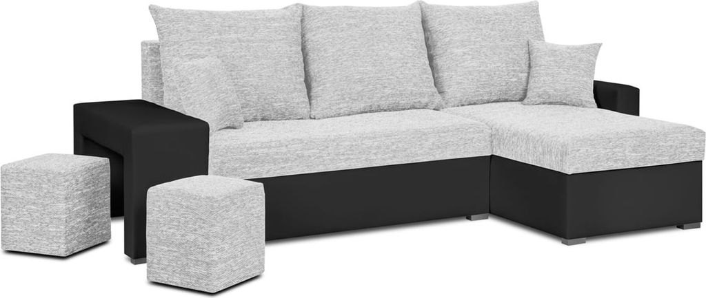 Ecksofa mit Schlaffunktion HUBERT2 - Silber/Schwarz Produktbild 