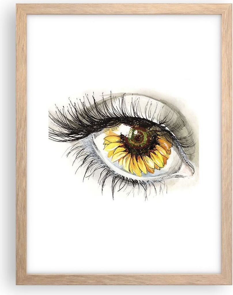 Gerahmtes Poster - Rahmen in heller Eiche - Sonnenblume Auge Computer Blume - 30x40 cm - Wand Bild - Wanddeko - Wandbilder - Wandposter - Bilderrah...