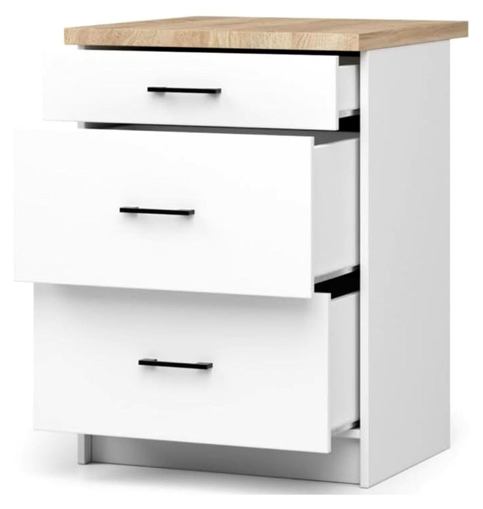 Küchenschrank in Weiß - Schrank mit Arbeitsplatte und Schubladen - 60 cm breit, 85 cm hoch - Einzelne Küchenschränke, Küchenmöbel