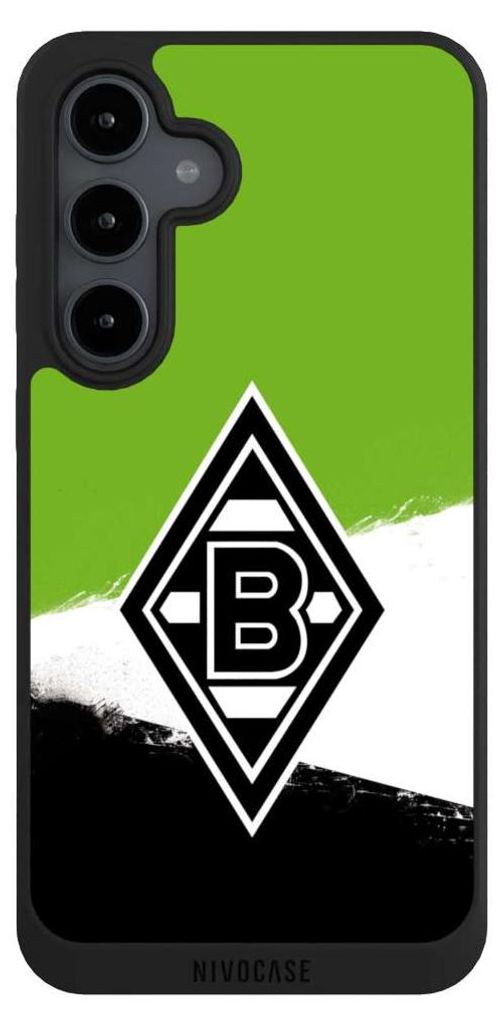 NIVOCASE Handyhülle für Samsung Galaxy S24 FE 5G Hülle NIVOpure Case Schwarz Borussia Mönchengladbach Offizielles Lizenzprodukt BMG