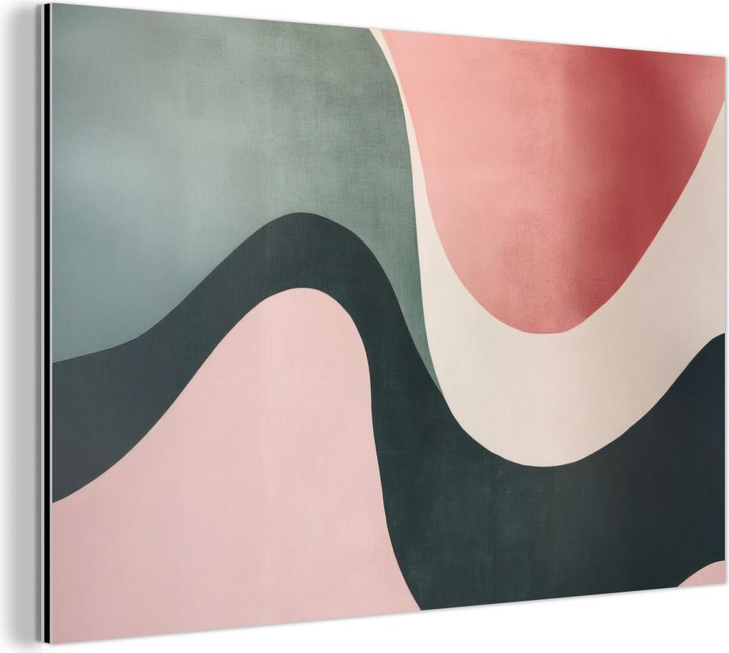 MuchoWow Wanddekoration Metall Metallbild Wandkunst 120x80 cm Abstrakt - Wellen - Elegant - Rosa MuchoWow Aluminium Gemälde - Alu Bild