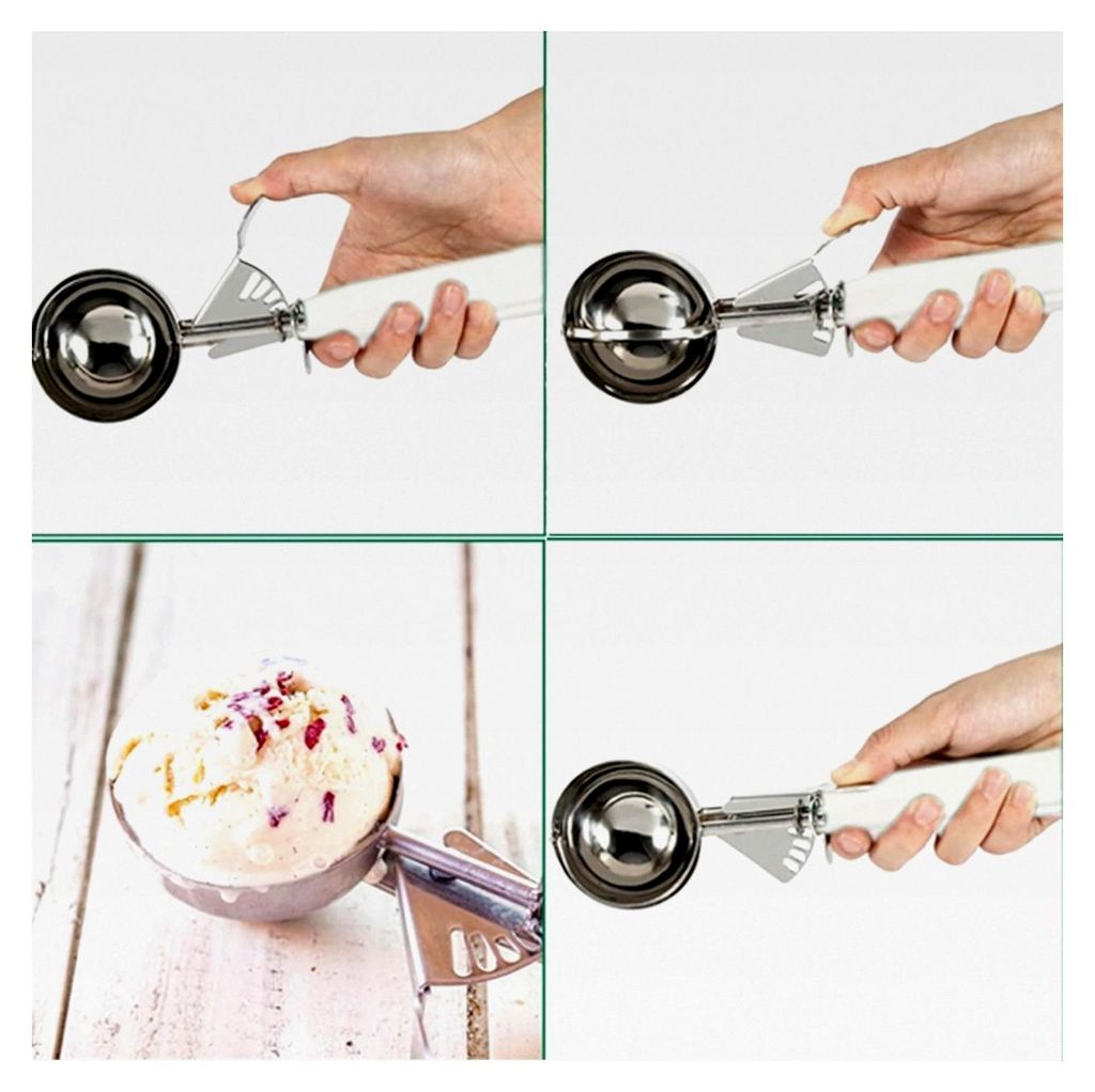 Eisportionierer mit 6,7 cm Durchmesser, Eislöffel mit Auslöser und komfortablem Griff, cremefarbener Edelstahl, für Eiscreme, Plätzchen und Kuchen