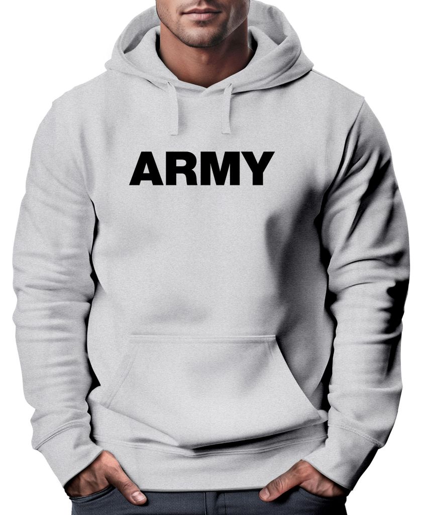 Hoodie Herren Army Aufdruck Print Kapuzen-Pullover Männer Neverless grau-schwarz XL