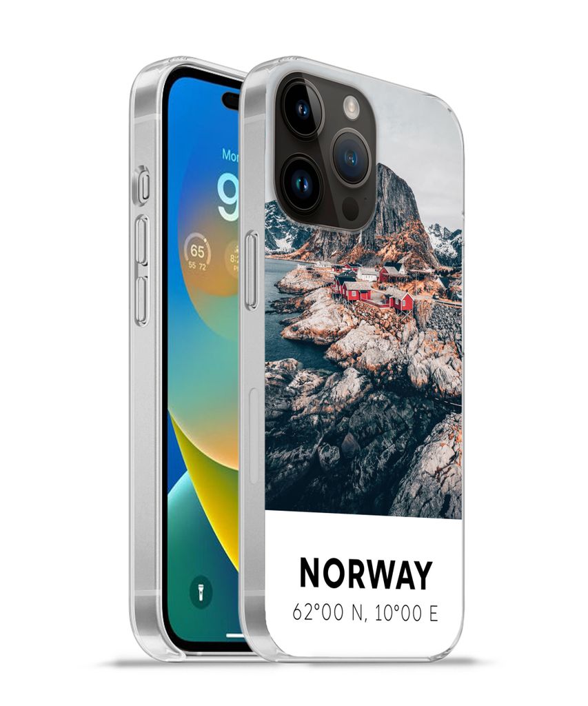 MuchoWow Handyhülle Schutzhülle Hülle für Apple iPhone 14 Pro - Softcase Norwegen - Wasser - Bergen Silikon Softcase Handy Hülle - Umschlag