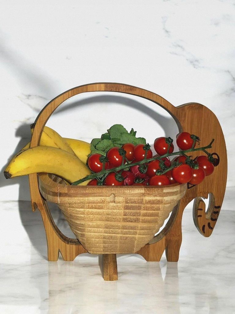 Obstkorb Design: Elefant Elephant Elefantenkuh Elefantendame, wunderschöner Klappkorb 30 x 30 cm Faltkorb Holzkorb Korb Schale Obstkorb Obstschale...