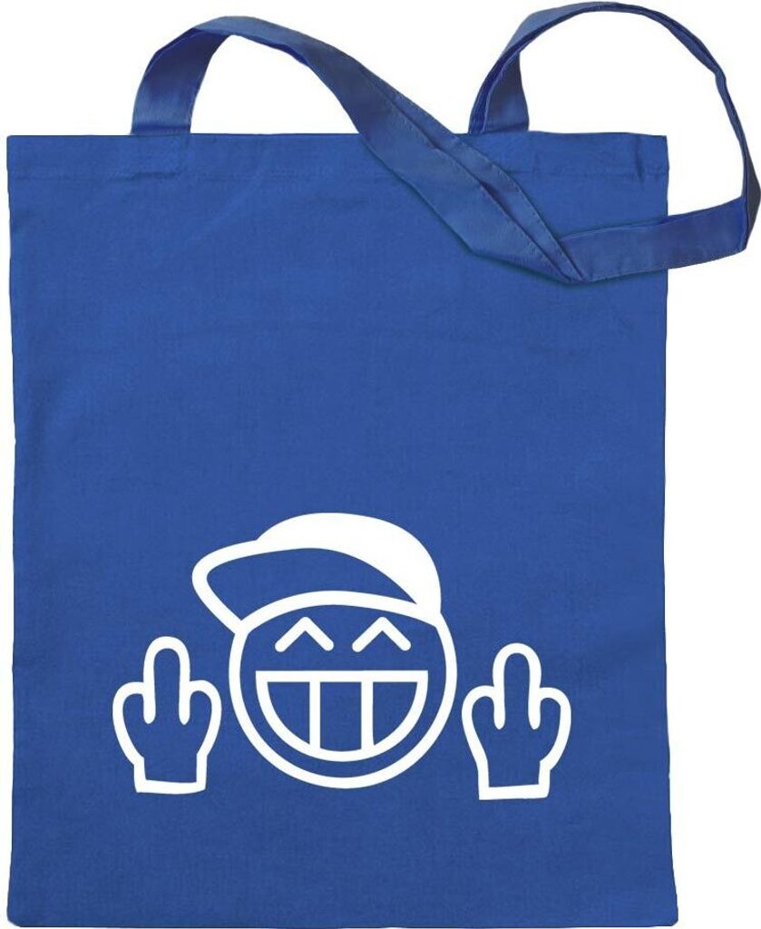 Kiwistar - Baumwolltasche - royalblau - Fuck You! Basecap Fun Mütze - Tragetasche Stoffbeutel Umhängetasche langer Henkel