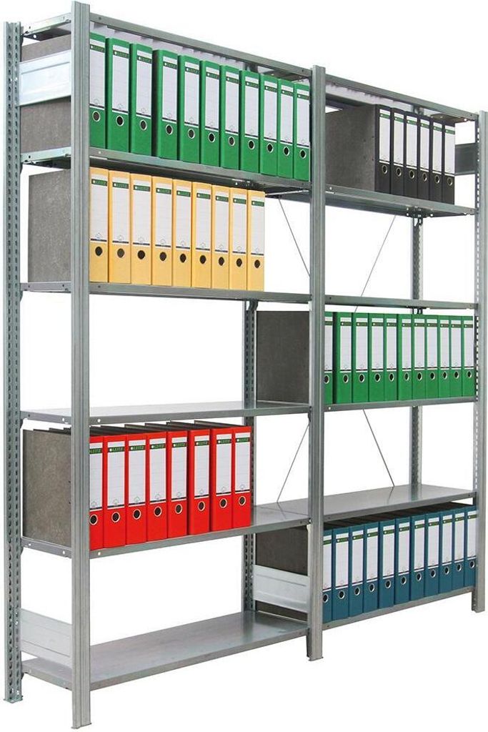 Aktenregal FALKE Stecksystem für Standard-Ordner | Grundregal | Extra-Tall | HxBxT 232x101x60cm | 6 Ordnerebenen + Abdeckboden | Fachlast 80kg | E...
