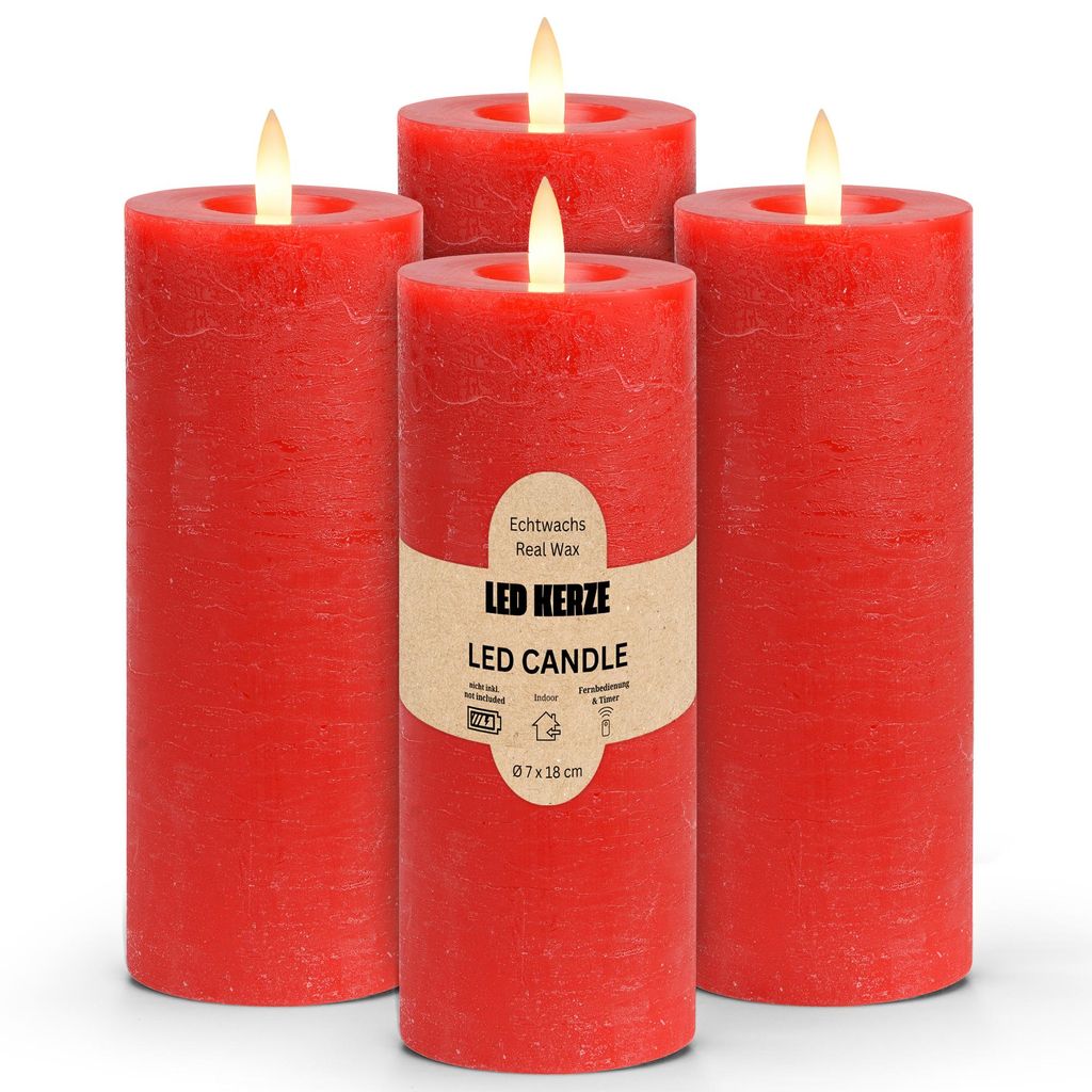 Set di 4 candele LED a cera, fiamma tremolante, Ø 7x18 cm, Immagine del prodotto 