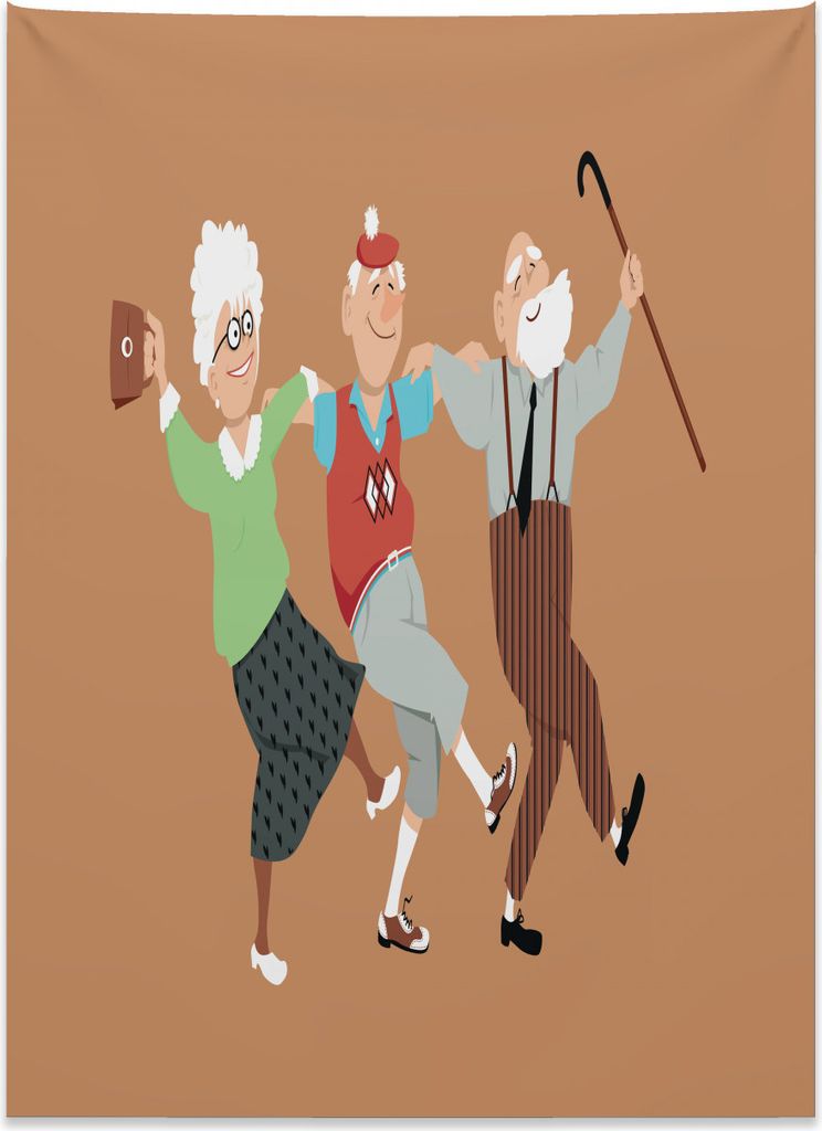 Abakuhaus Pensionierung Wandteppich, Senior Sirtaki-Tanz aus Weiches Mikrofaser Stoff Kein Verblassen Klare Farben Waschbar, 110 x 150 cm, Mehrfarbig