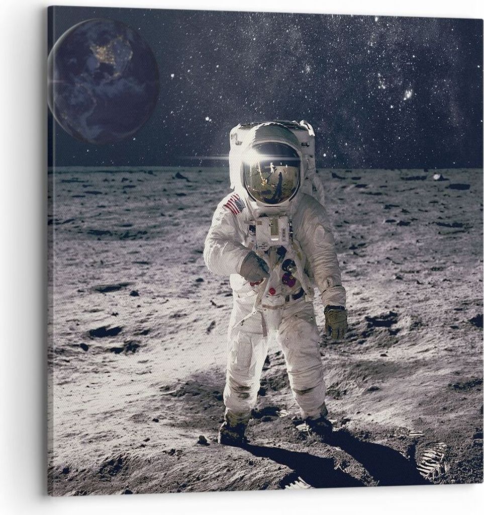 Bild auf Leinwand - Leinwandbild - Einteilig - Mond Erde Astronaut - 70x70cm - Wand Bild - Wanddeko - Wandbilder - Leinwanddruck - Bilder - Wanddek...
