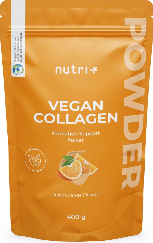 nutri+ Vegan Collagen Formation Support Pulver mit Hyaluronsäure + Vitamin C - 400 g Juicy Orange