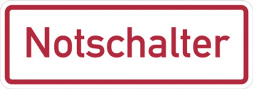 Dreifke Hinweisschild, Notschalter, rot/weiß | Folie selbstklebend | 105x37 ...