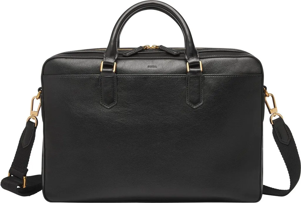 Porte-documents Asher Fossil en Cuir Noir avec Compartiment Ordinateur