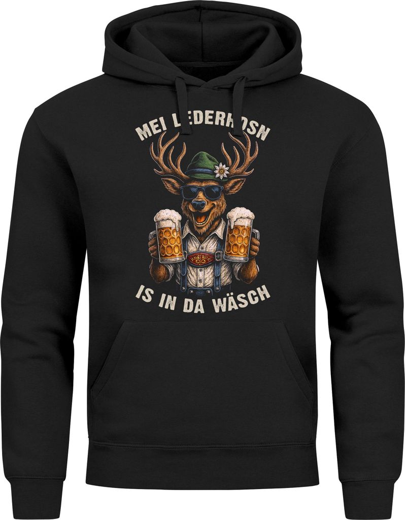 Hoodie Herren für das – Mei Lederhosn is in da Wäsch – Hirsch Bier Ersatz Tracht Pullover Volksfest Bierfest Outfit Spruch Lustig Moonworks