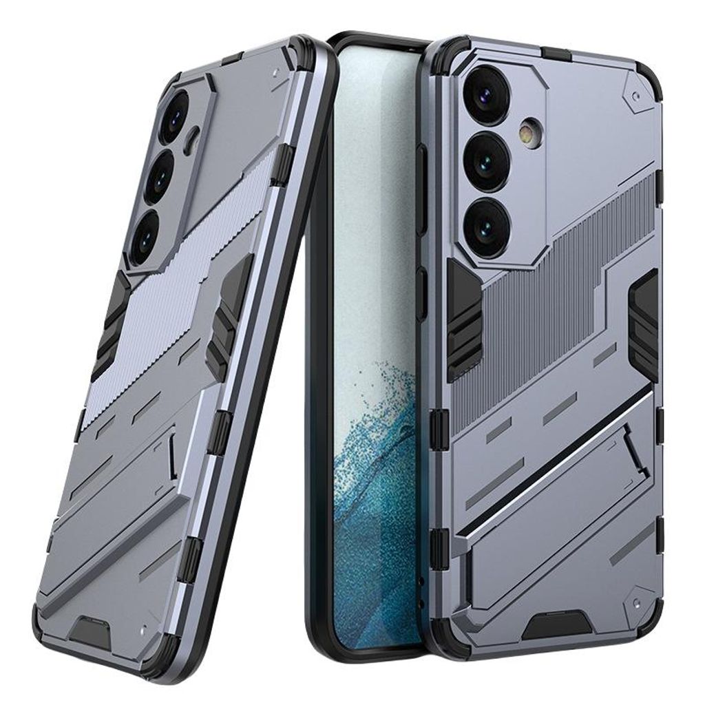 Handyhülle fur Galaxy S25/S25 Ultra, stoßfeste, mit Luftpolster, unsichtbarem Ständer, Metallic-Lack, Anti-Fingerprint, Grau