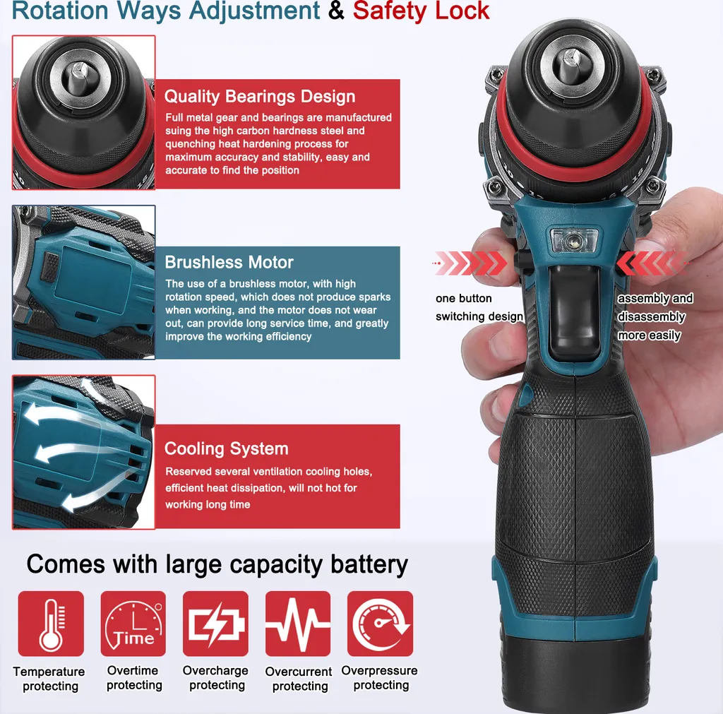 Perceuse sans fil brushless 18V avec fonction tournevis électrique