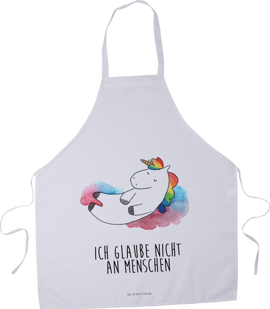 Mr. & Mrs. Panda Schürze Einhorn Wolke 7 - Weiß - Geschenk, Küchenzubehör, Kochschürze, Küchenschürze, Latzschürze, Menschen, Unicorn, Einh...