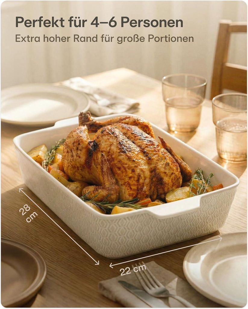 Auflaufform Groß Keramik Eckig Weiß