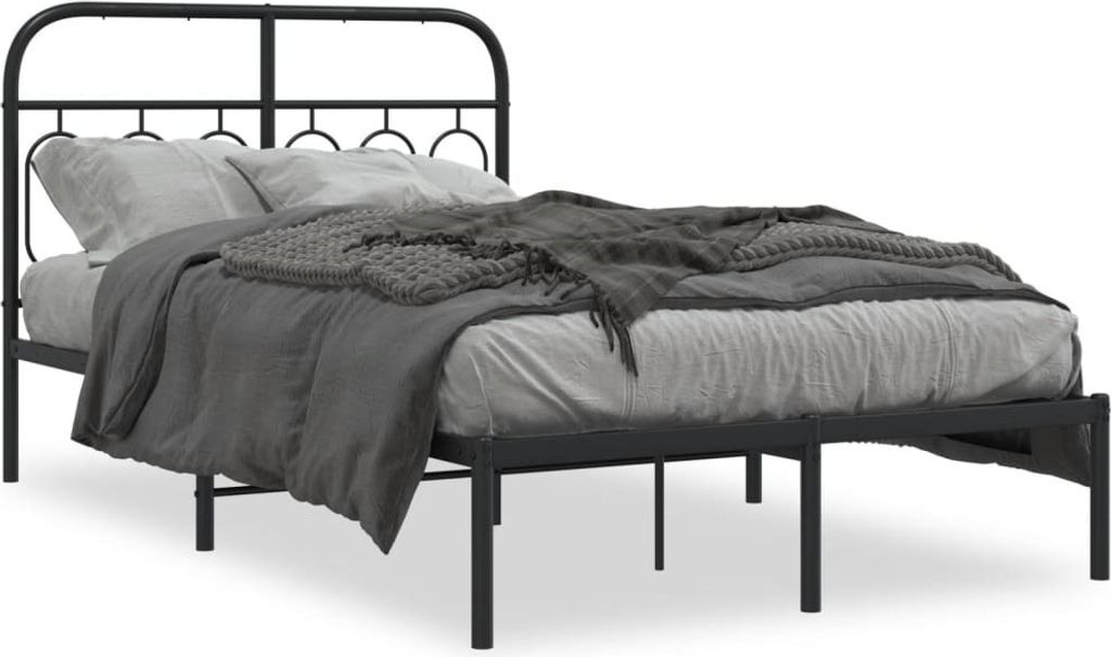 Schlichtes Bettgestell mit Kopfteil Metall Schwarz 120x190 cm Klassische Betten Schlafzimmer DE8239