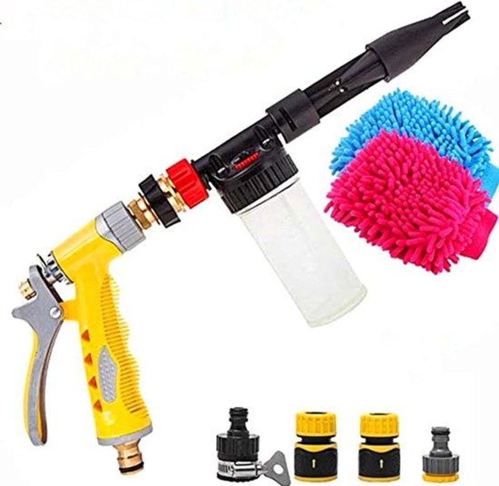 Schuimpistool mit doppelseitiger Washhandschuhe - handbetriebene Sprühkopf - 2-in-1 Schuimkanone - Sprühgerät für Gartenschlauch