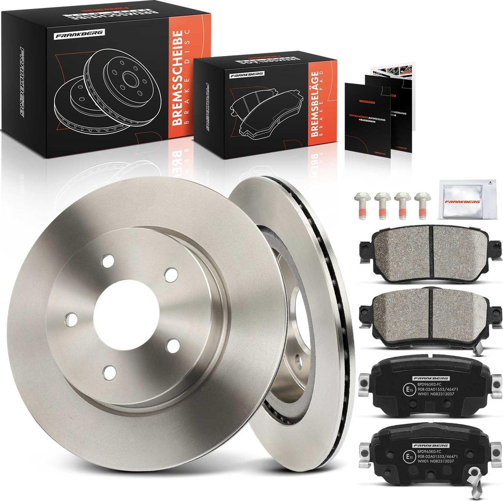 Frankberg 2x Bremsscheiben 4x Bremsbeläge Hinterachse für Nissan Leaf ZE1 X-Trail T32 Renault Koleos II HC