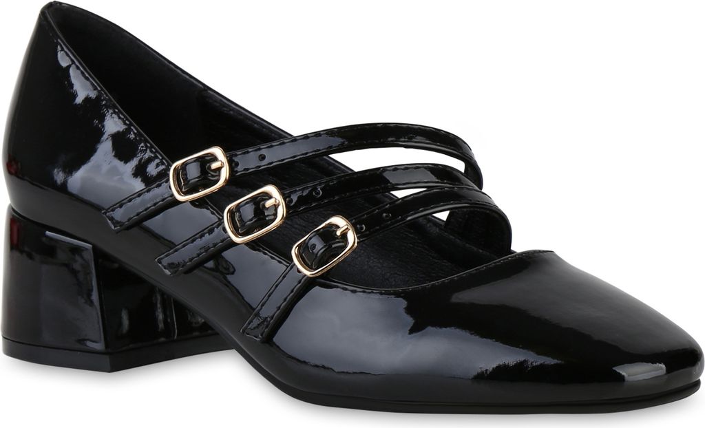 VAN HILL Damen Mary Janes Pumps Klassische Elegante Schuhe 841478, Farbe: Schwarz, Größe: 38