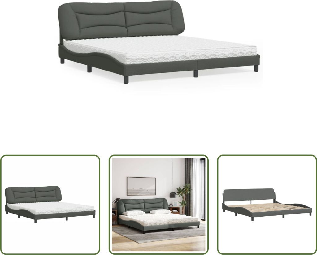 The Living Store Bett mit Matratze Dunkelgrau 200x200 cm Stoff