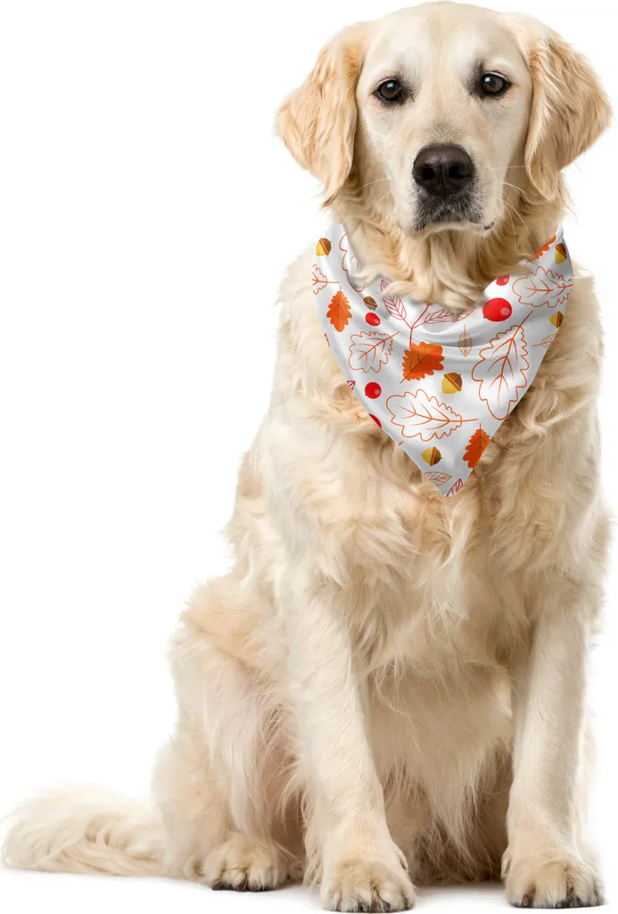 ABAKUHAUS Bandana autunnale per animali domestici, Flora boschiva stagionale, 55x55 cm, Vermilion Senape Bianco