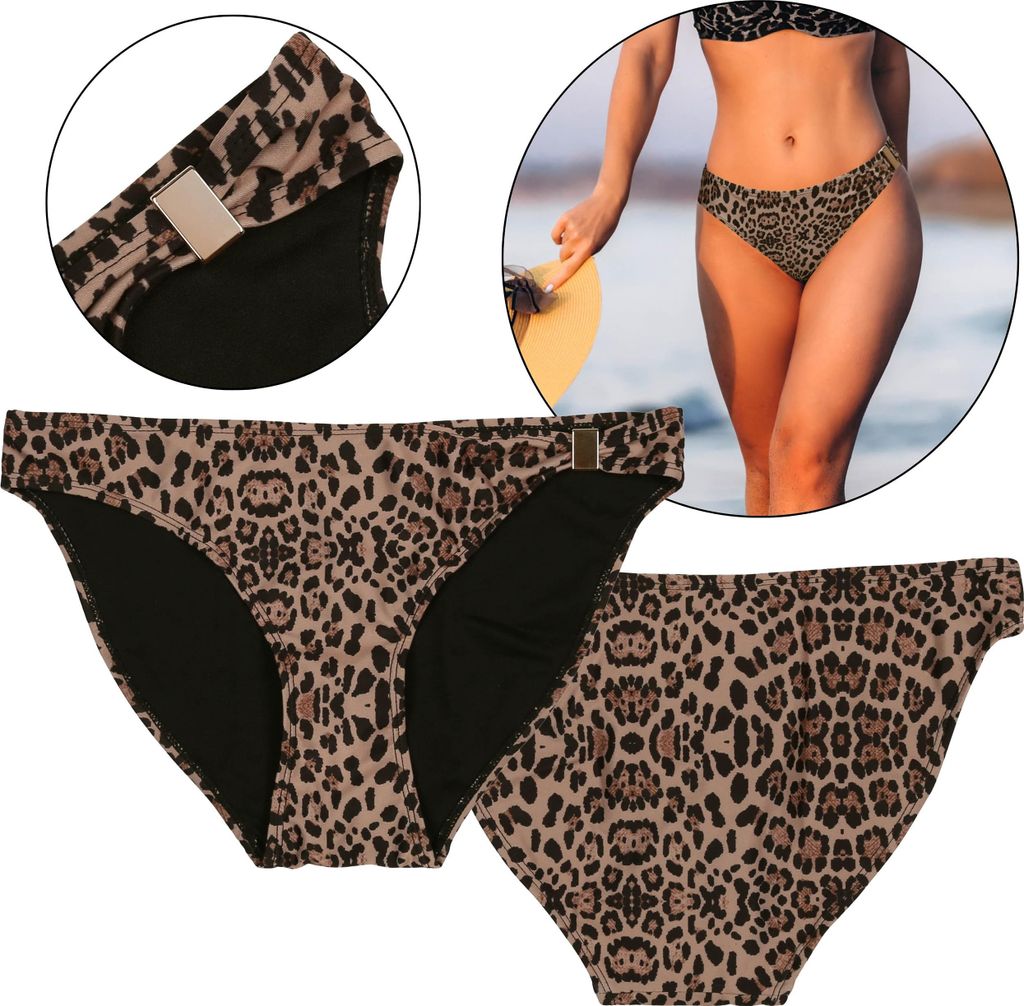Klassischer Bikini-Slip mit Leopardenmuster, Badehose Leopardenprint M
