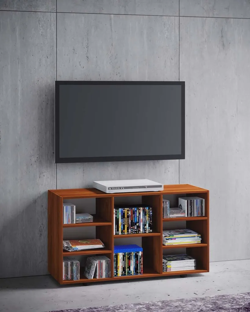 Table TV Noyer Fetino 8 Tablettes - Solution de Rangement TV Gain de Place - 3