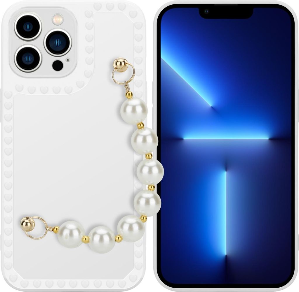 Cadorabo Hülle für Apple iPhone 13 PRO MAX Schutz Hülle in Weiß Handyhülle TPU Etui Cover Handgelenk Kette