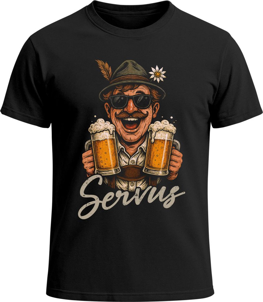 Herren T-Shirt für das Servus Bayer Tracht Maßkrüge Fun-Shirt Trachtenshirt Bierfest Outfit Statement Spruch Saufen lustig Moonworks