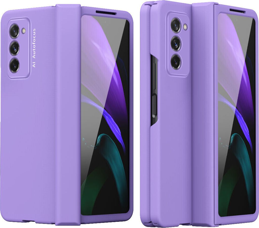 Galaxy Z Fold2 5G Hülle, Scharnierschutz Hartes PC Anti-Kratzer Schutzhülle mit Displayschutzfolie für Samsung Galaxy Z Fold 2 5G Lila