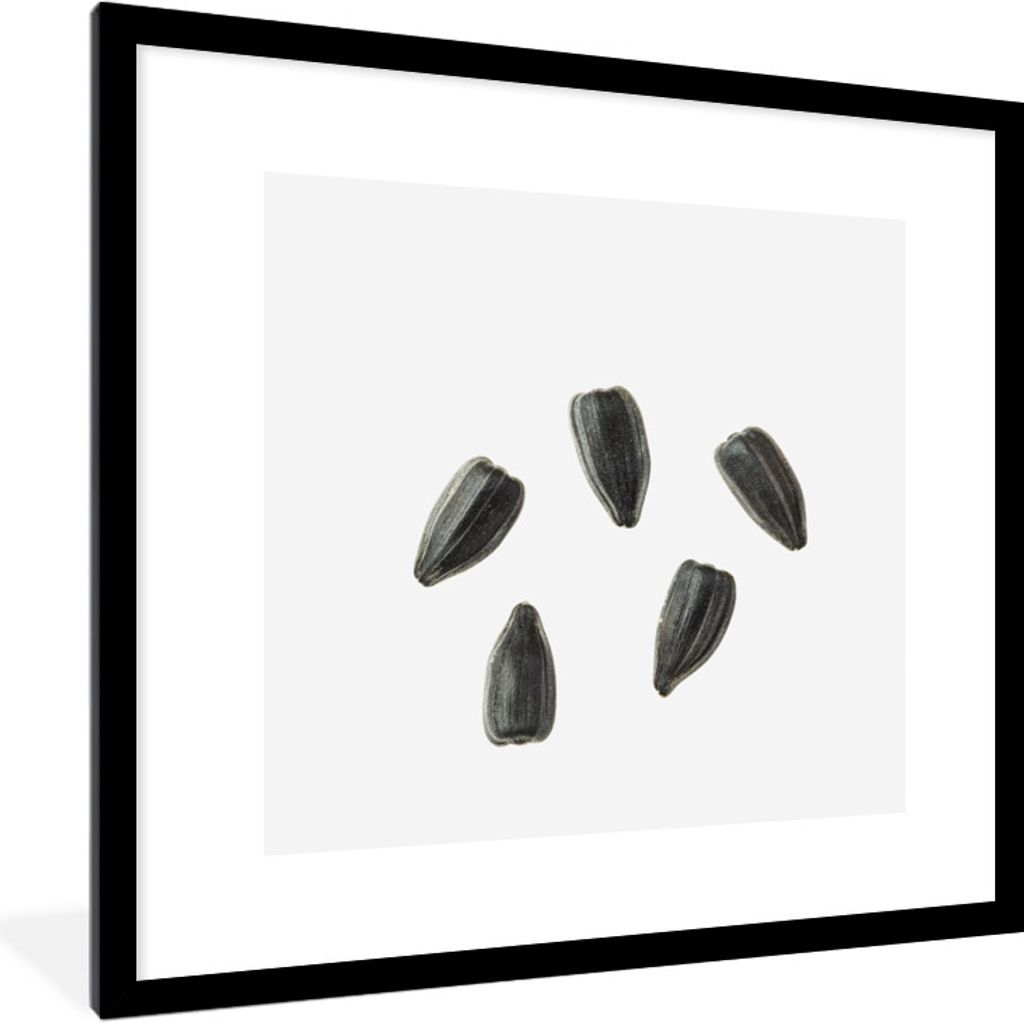 MuchoWow Gerahmtes Poster Schwarze Sonnenblumenkerne auf weißem Hintergrund 40x40 cm - Poster mit Schwarzem Bilderrahmen Wandposter Rahmen Foto ...