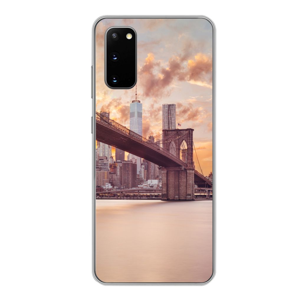 MuchoWow Handyhülle Schutzhülle Hülle für Samsung Galaxy S20 Brooklyn Bridge und die New Yorker Skyline bei Sonnenuntergang Silikon Softcase ...